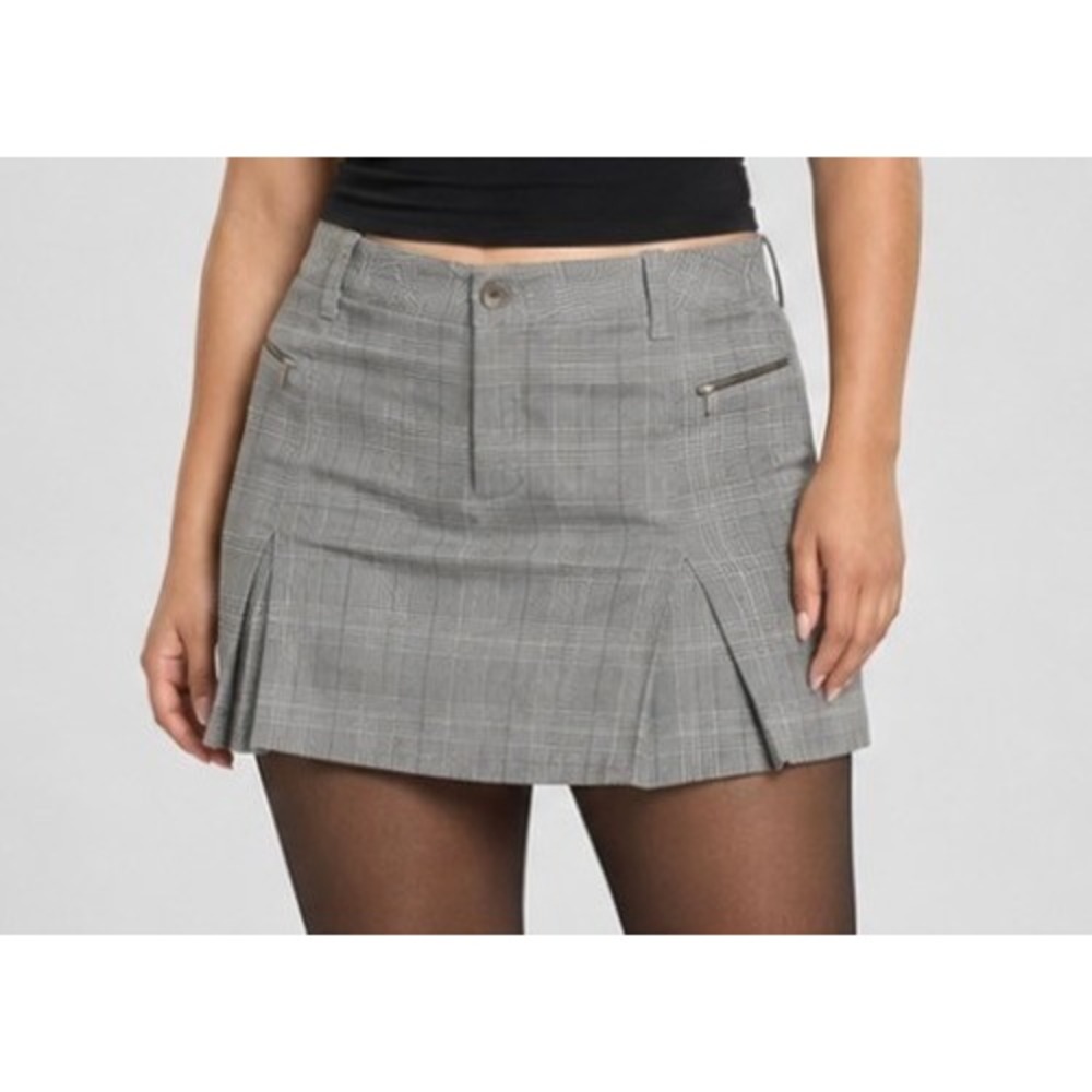 Vintage Mossimo Mossissue  Plaid Pleated Mini Skirt Y2K Zipper Pockets Sz 13